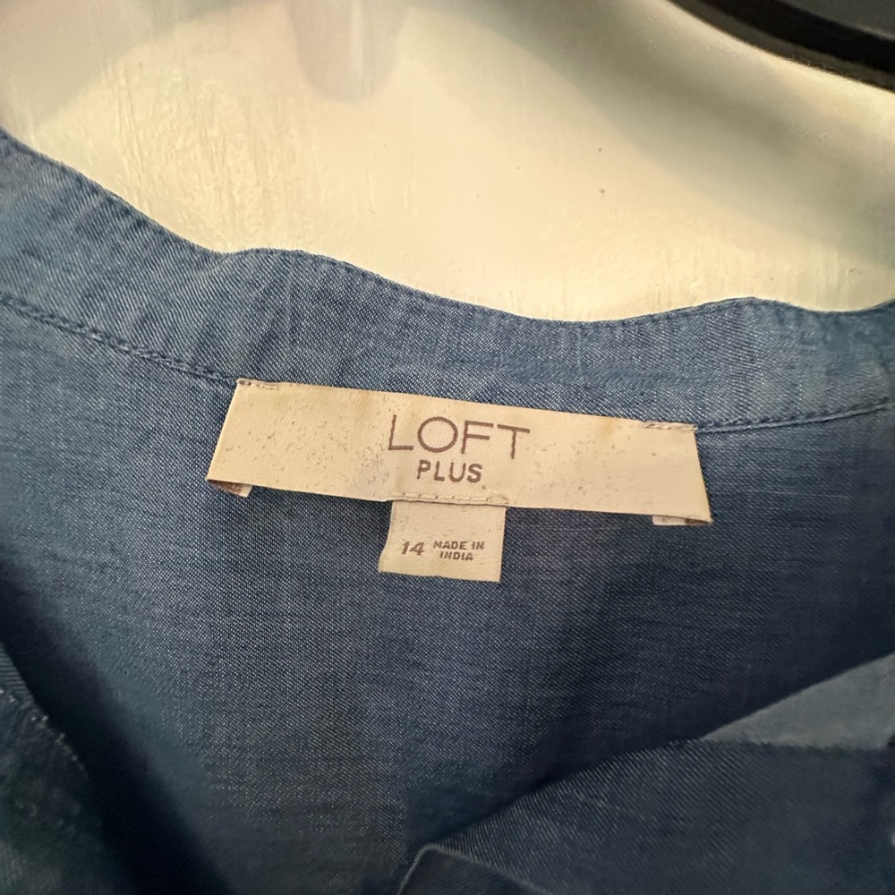 LOFT Denim Blue Ruffle Button Blouse - Picture 3 of 8